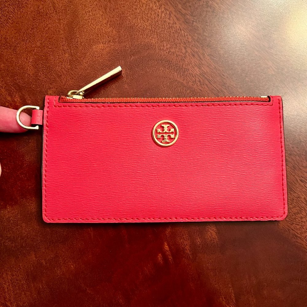 Tory Burch Card Case Red Zip Top 6 Cards EEUC